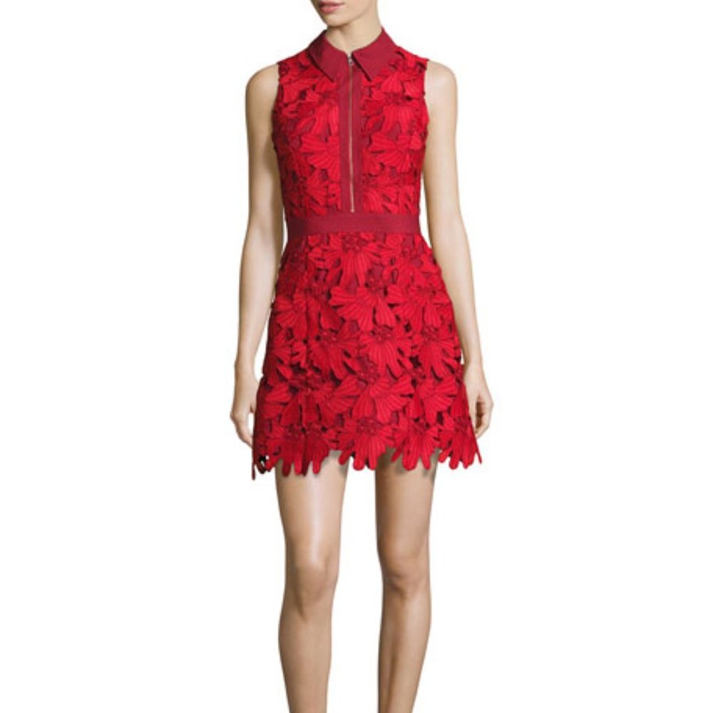 Alice + Olivia Ellis Zip Front Floral Lace Dress
